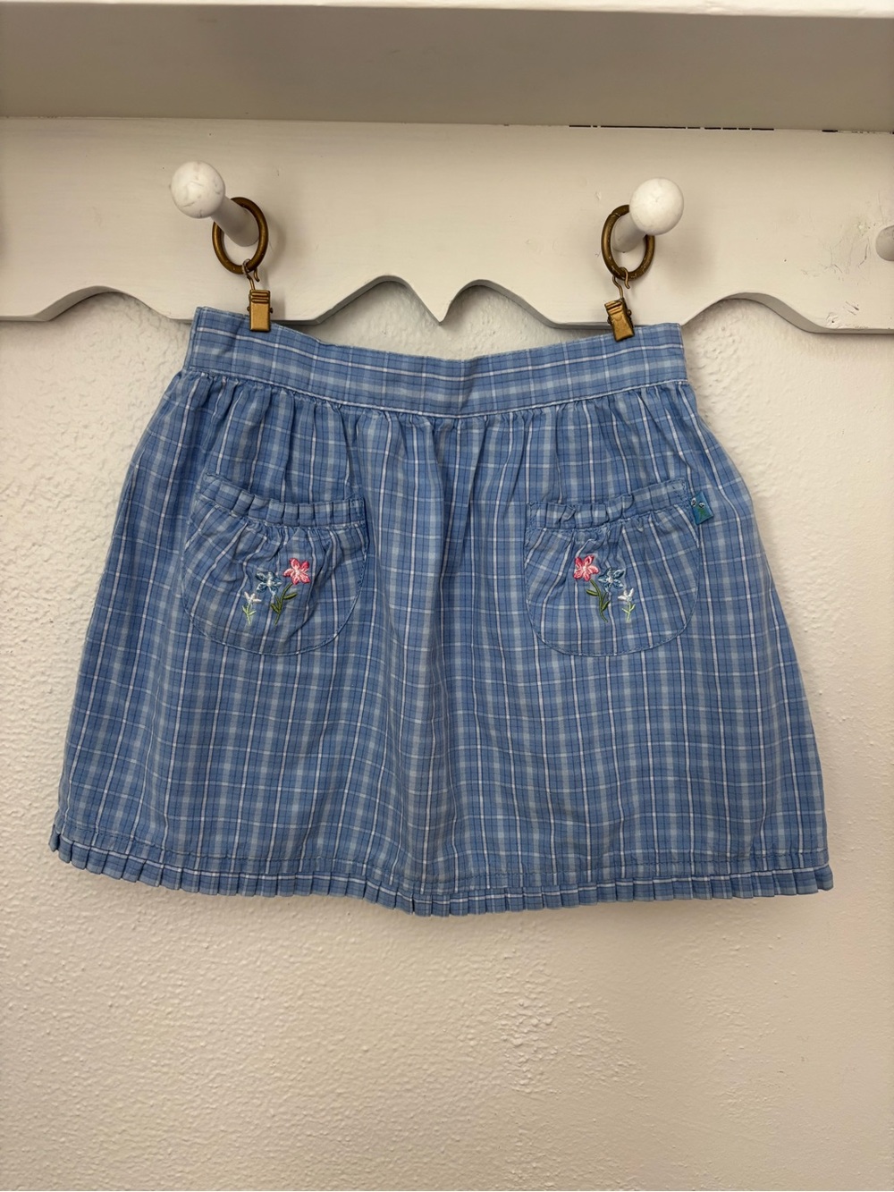 Vintage McKids 3T Blue Plaid Embroidered Skirt | Y2K Cottagecore Knee Length